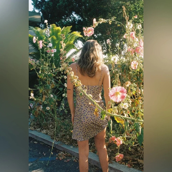 ZARA Purple Yellow Floral Ruched Draped Satin Effect Mini Tank Dress - Picture 3 of 8